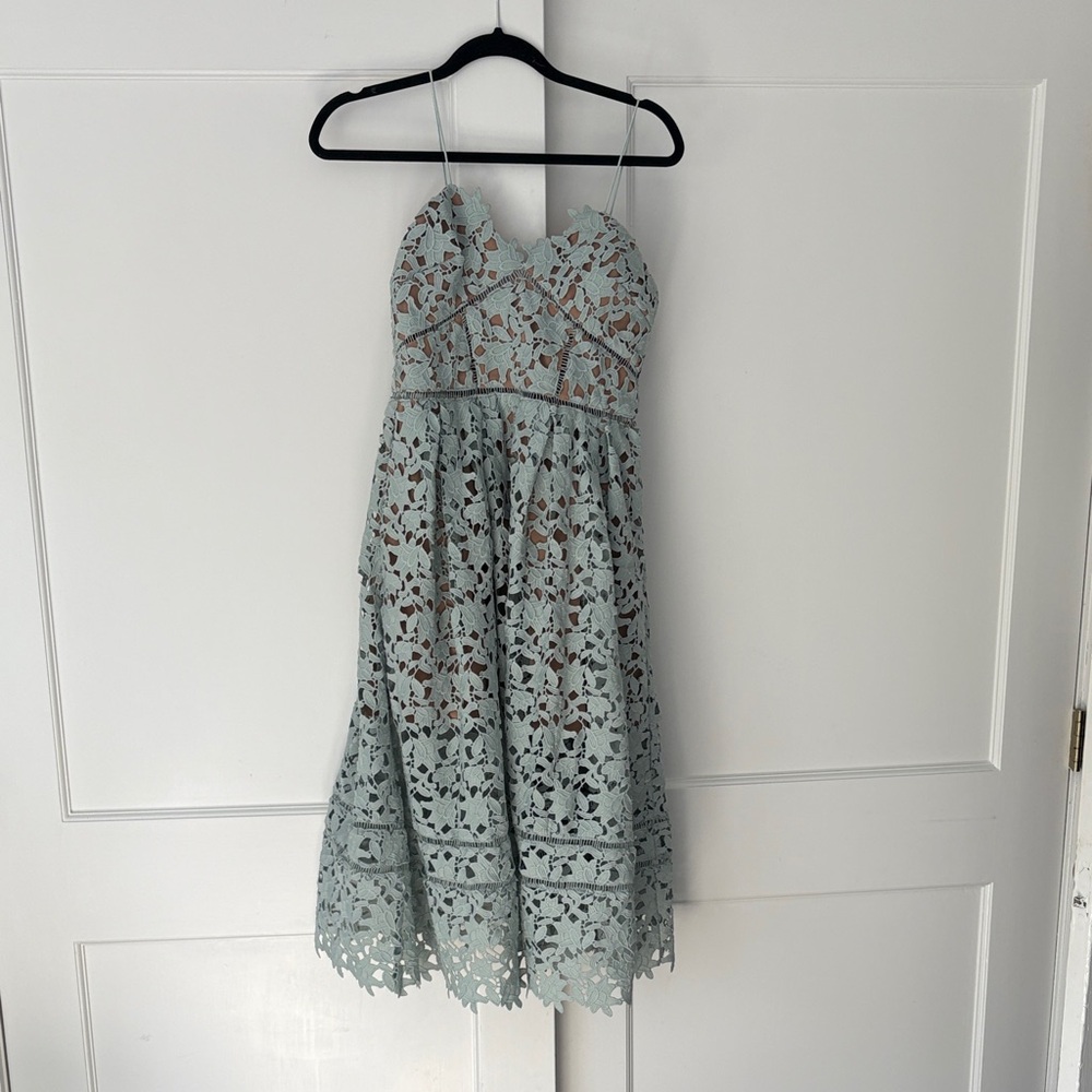 Self-Portrait Mint Green Floral Lace Midi Dress